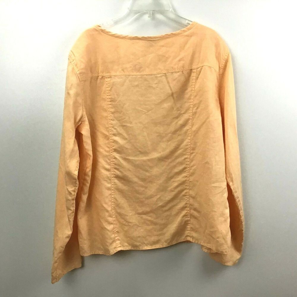 J. Jill Linen Button Front Blouse Womens Small Orange Scoop Neck Long Sleeve S - Picture 3 of 6